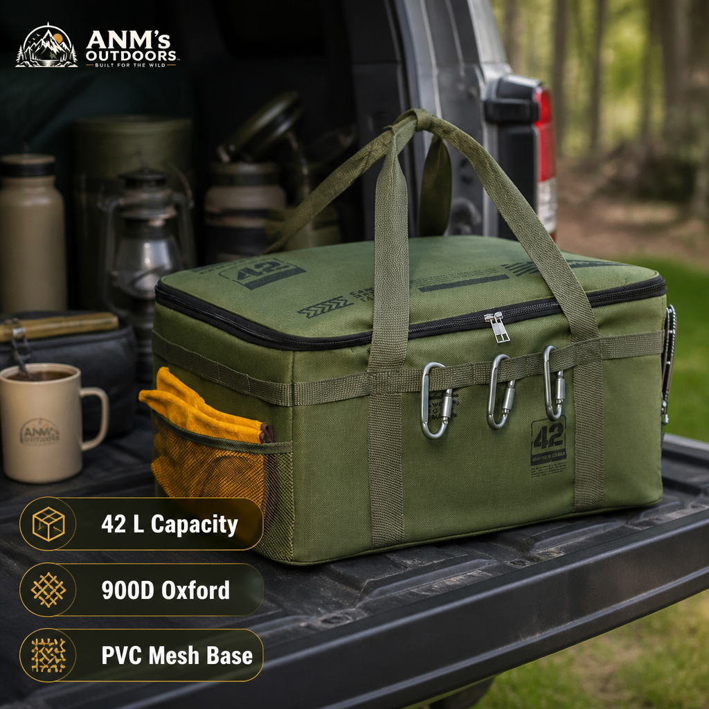 ANM's OUTDOORS 42L tactical gear storage bag ad creative