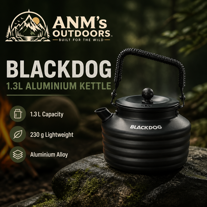 ANM's OUTDOORS Blackdog 1.3 L kettle ad creative with official brand logo