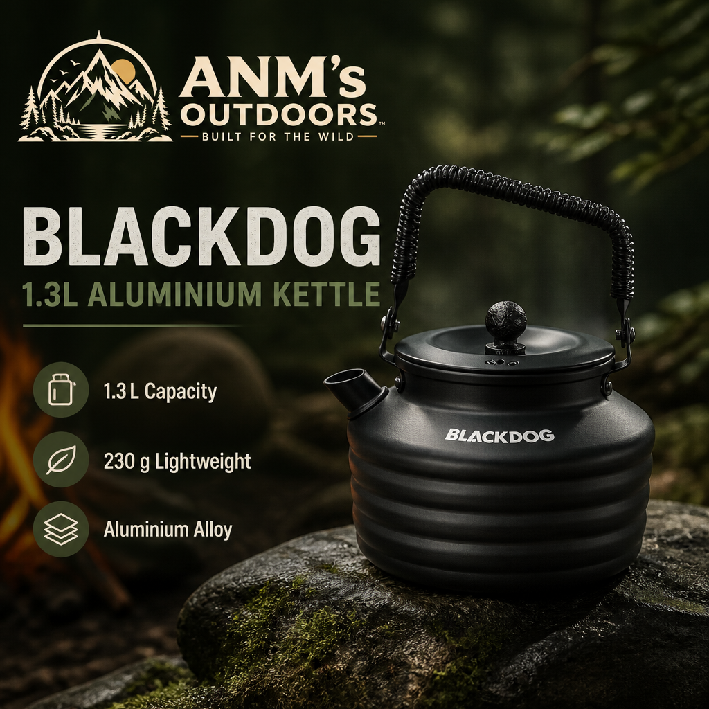 ANM's OUTDOORS Blackdog 1.3 L kettle ad creative with official brand logo