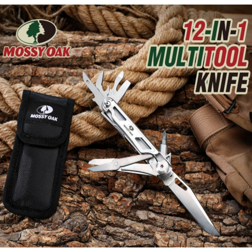 Mossy Oak multitool pocket knife with pliers and pouch