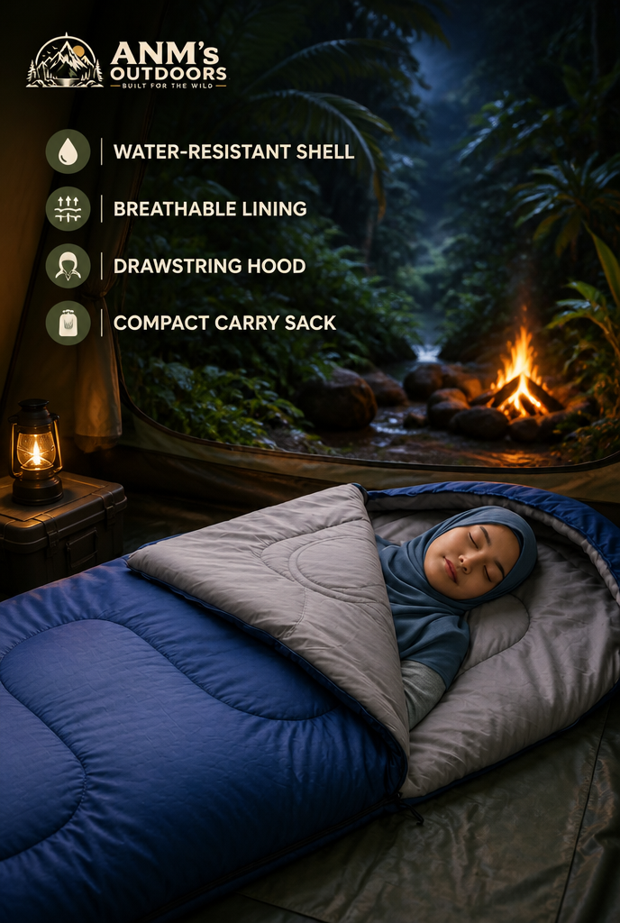 ANM's OUTDOORS Lightweight Waterproof Sleeping Bag ad creative
