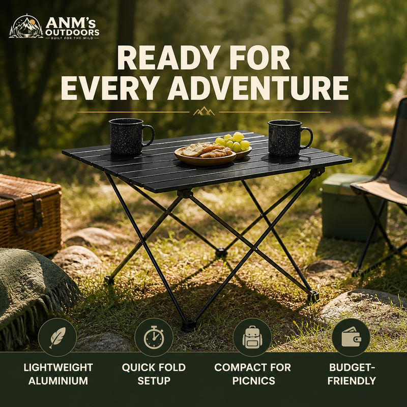 ANM's OUTDOORS Compact Aluminum Folding Camping Table ad creative