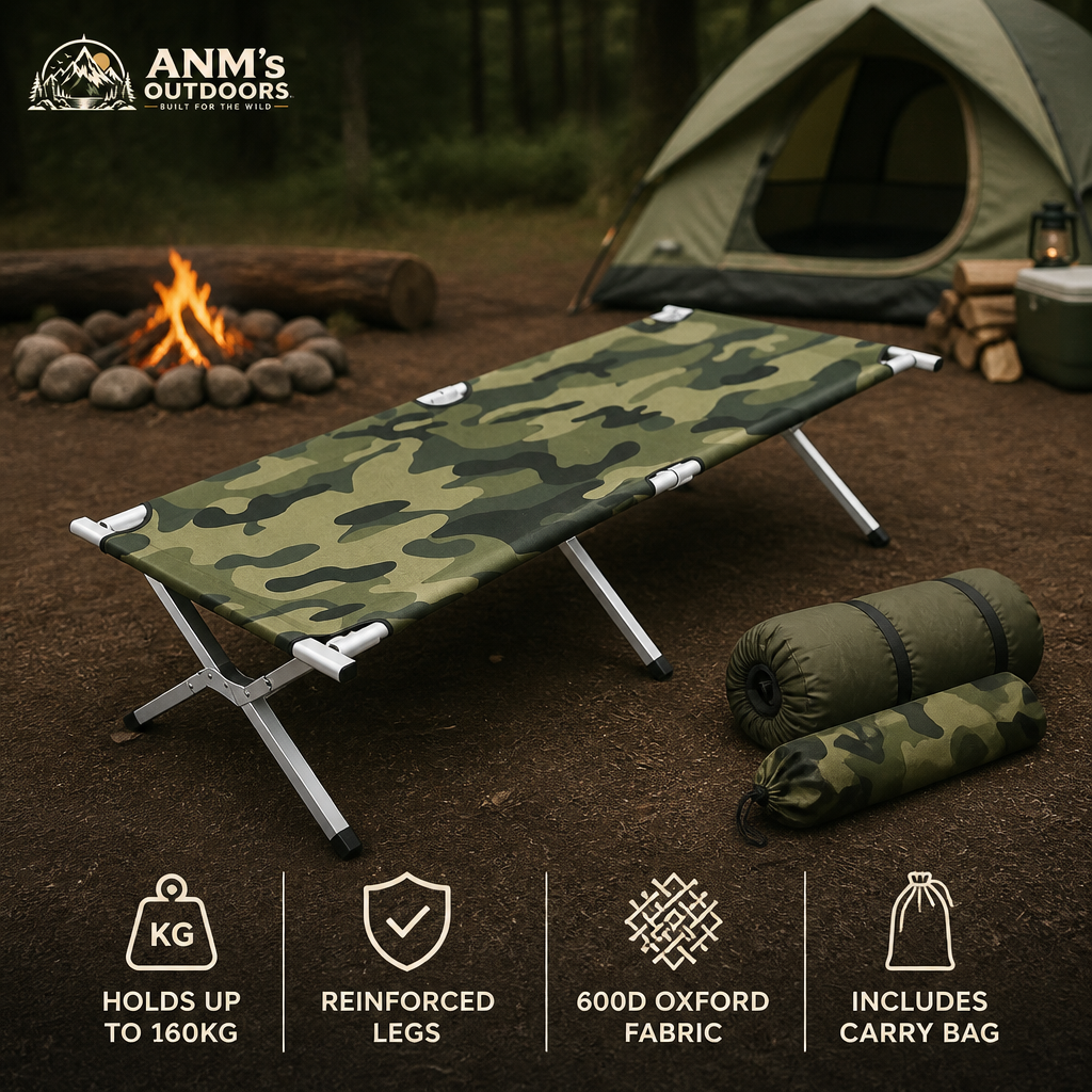 ANM's OUTDOORS Reinforced Folding Camping Cot ad creative