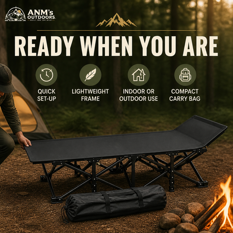 ANM's OUTDOORS Lightweight Folding Camping Cot ad creative