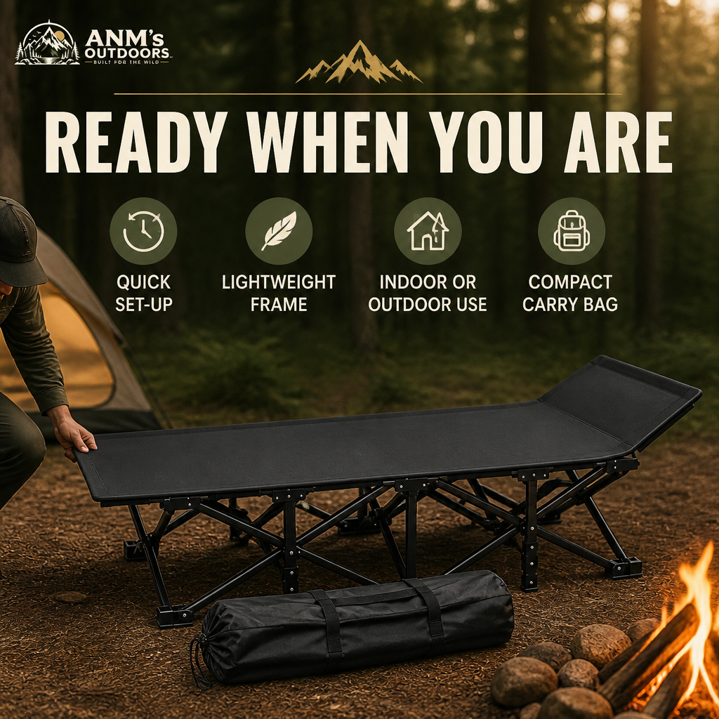 ANM's OUTDOORS Lightweight Folding Camping Cot ad creative