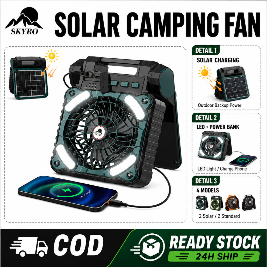 WTHB camping fan with LED light and power bank