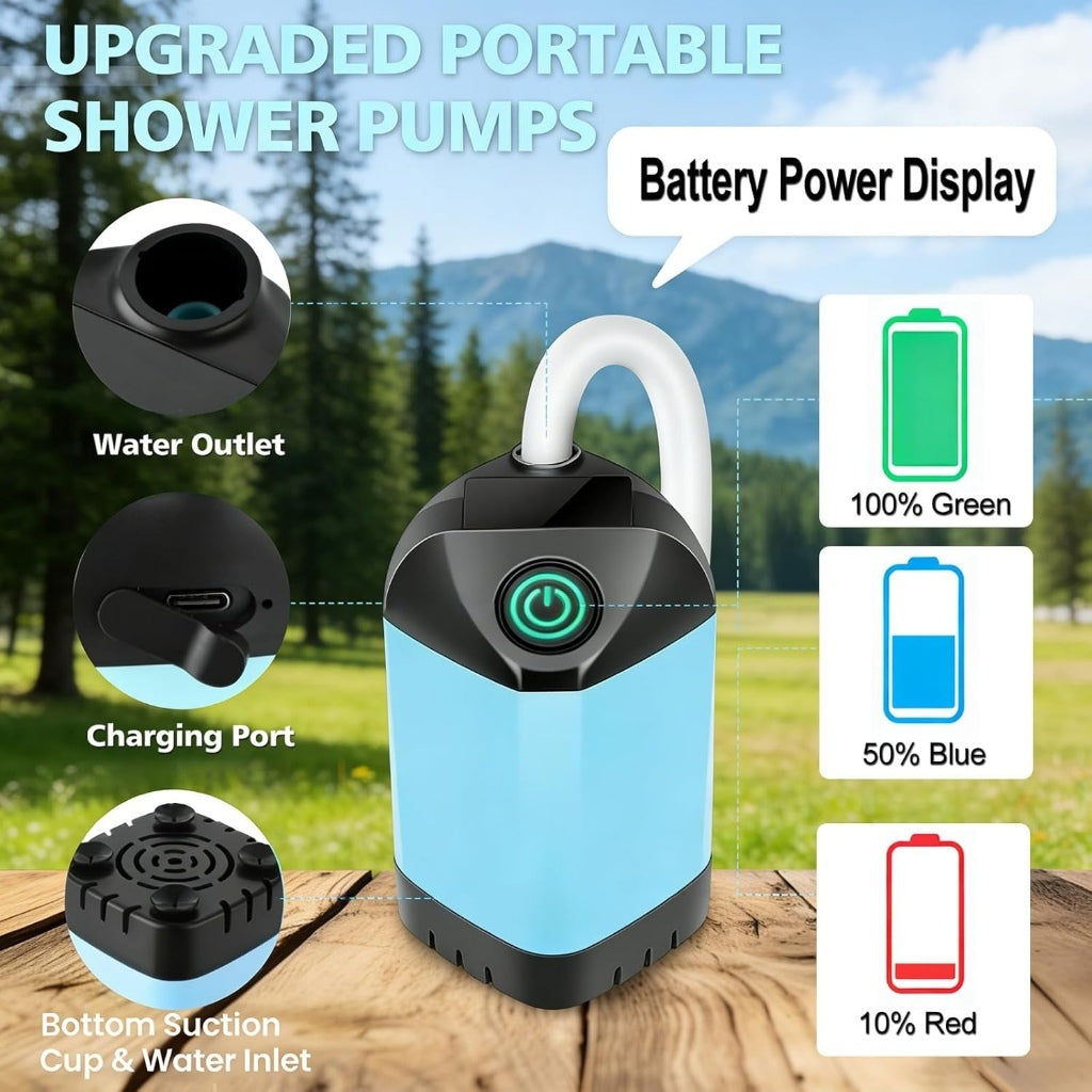 Upgraded portable shower pump with battery power display