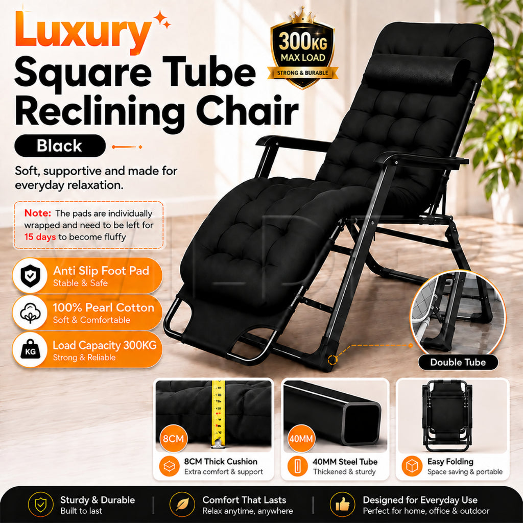 Kerusi Malas Recliner - Premium Black 300KG