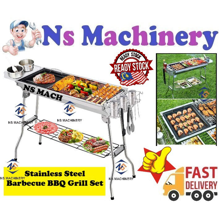 Premium stainless steel folding BBQ grill set