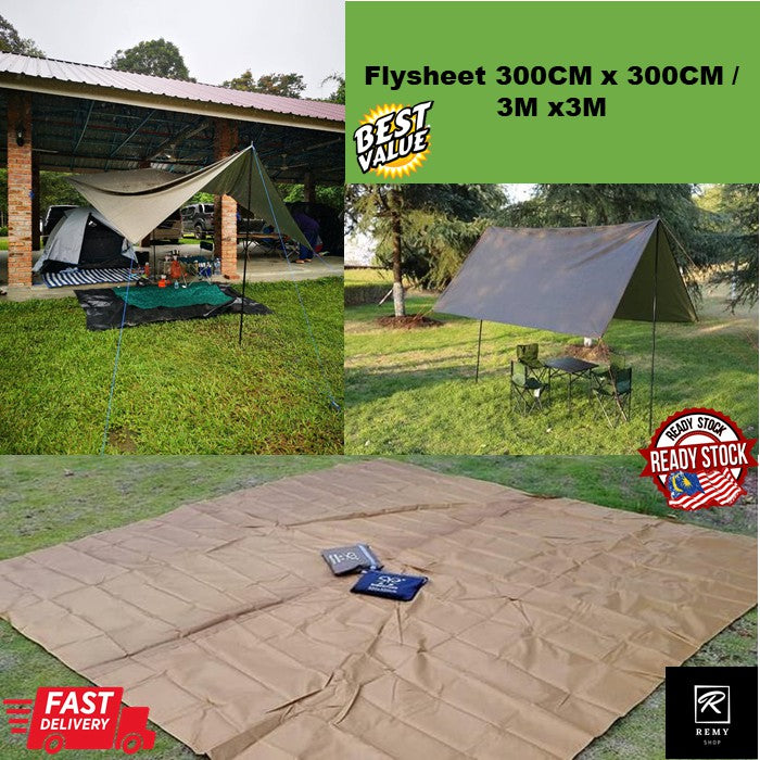 Silver coated Oxford camping tarp awning 3 x 3 m