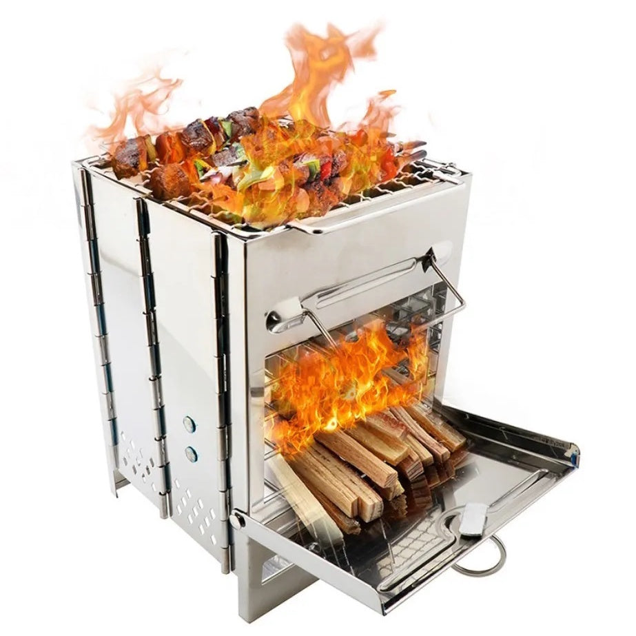 Folding wood-burning camping stove