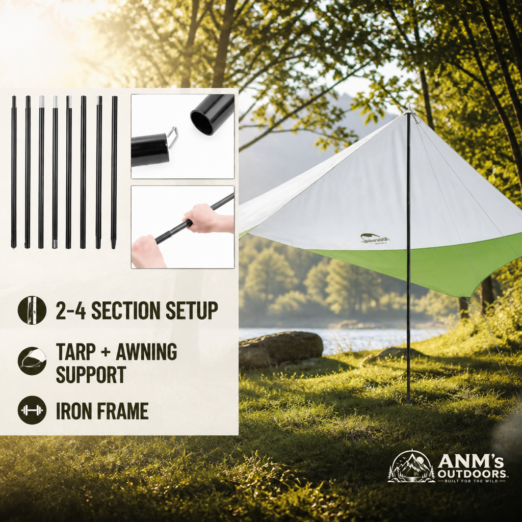 ANM's OUTDOORS adjustable tarp and awning support pole ad creative