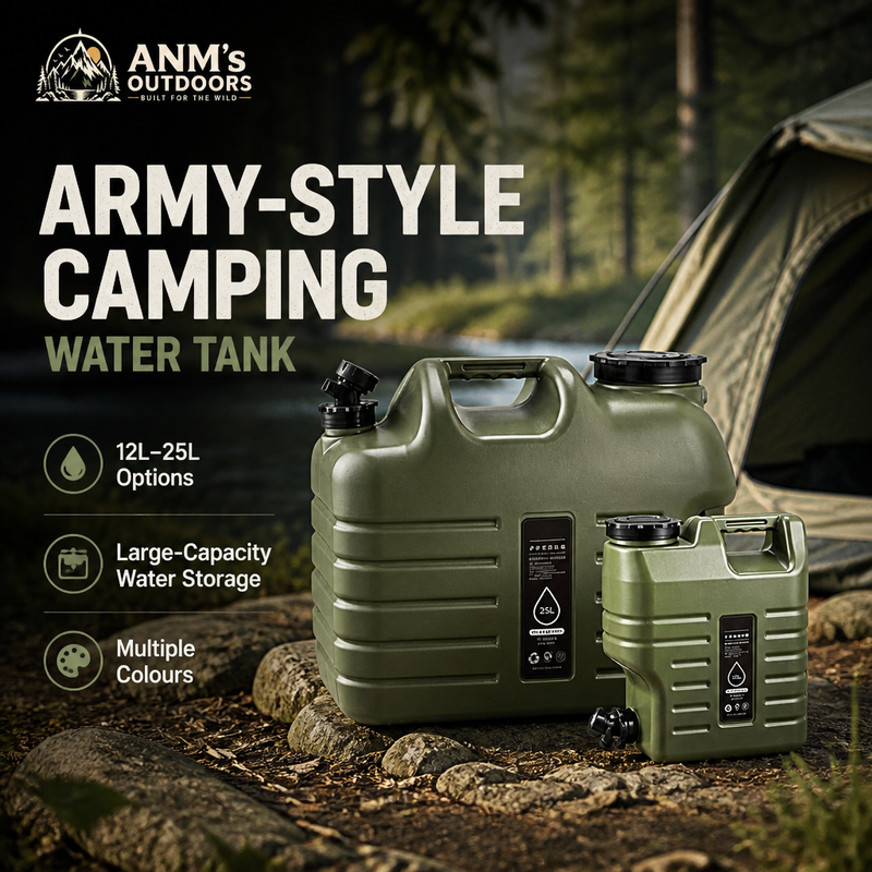 ANM's OUTDOORS Army-Style Camping Water Tank ad creative