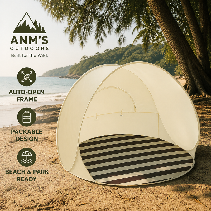 ANM's OUTDOORS Auto-Open Beach and Park Sun Shelter ad creative