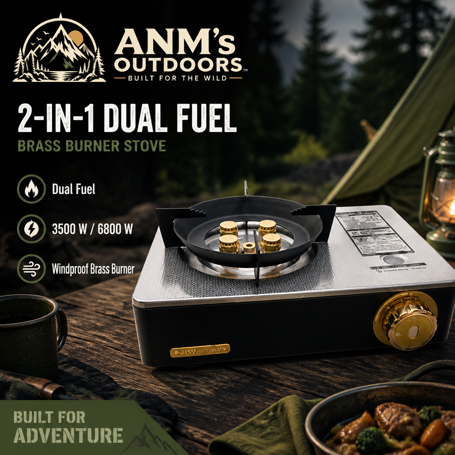 2-in-1 Dual Fuel Brass Burner Stove — Butane Canister or LPG Tank, 3500 W / 6800 W