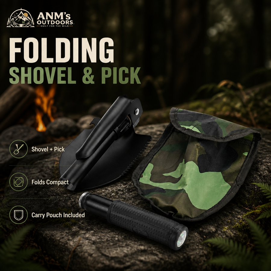 Folding Shovel and Pick with Carry Pouch