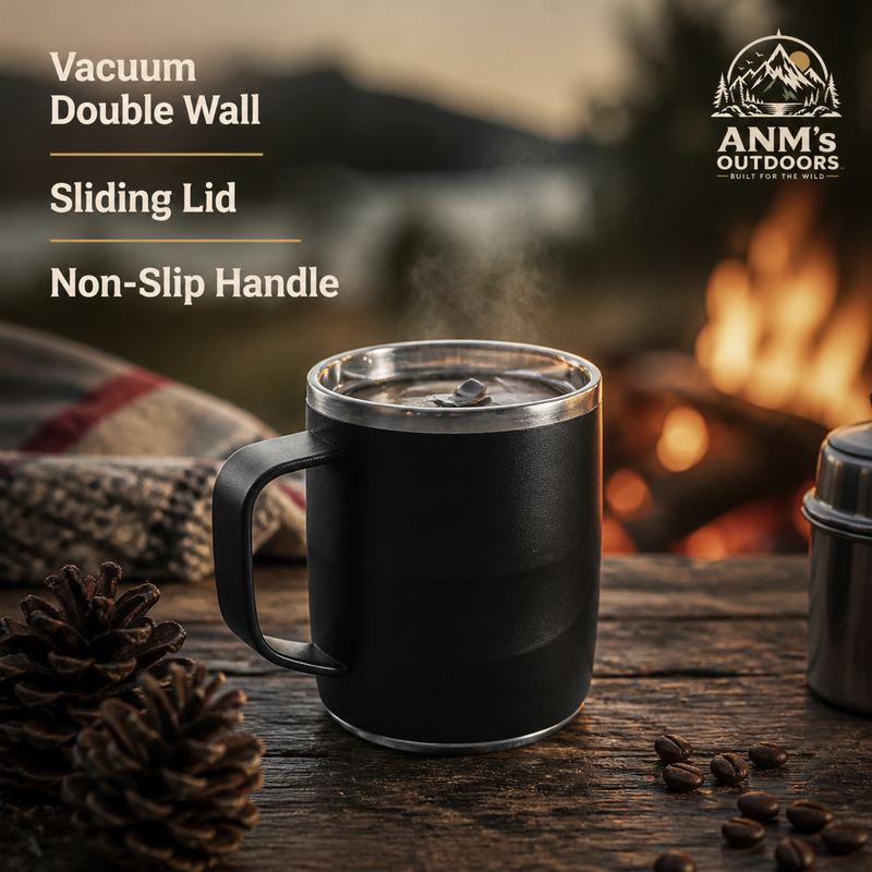 ANM's OUTDOORS insulated camp mug ad creative
