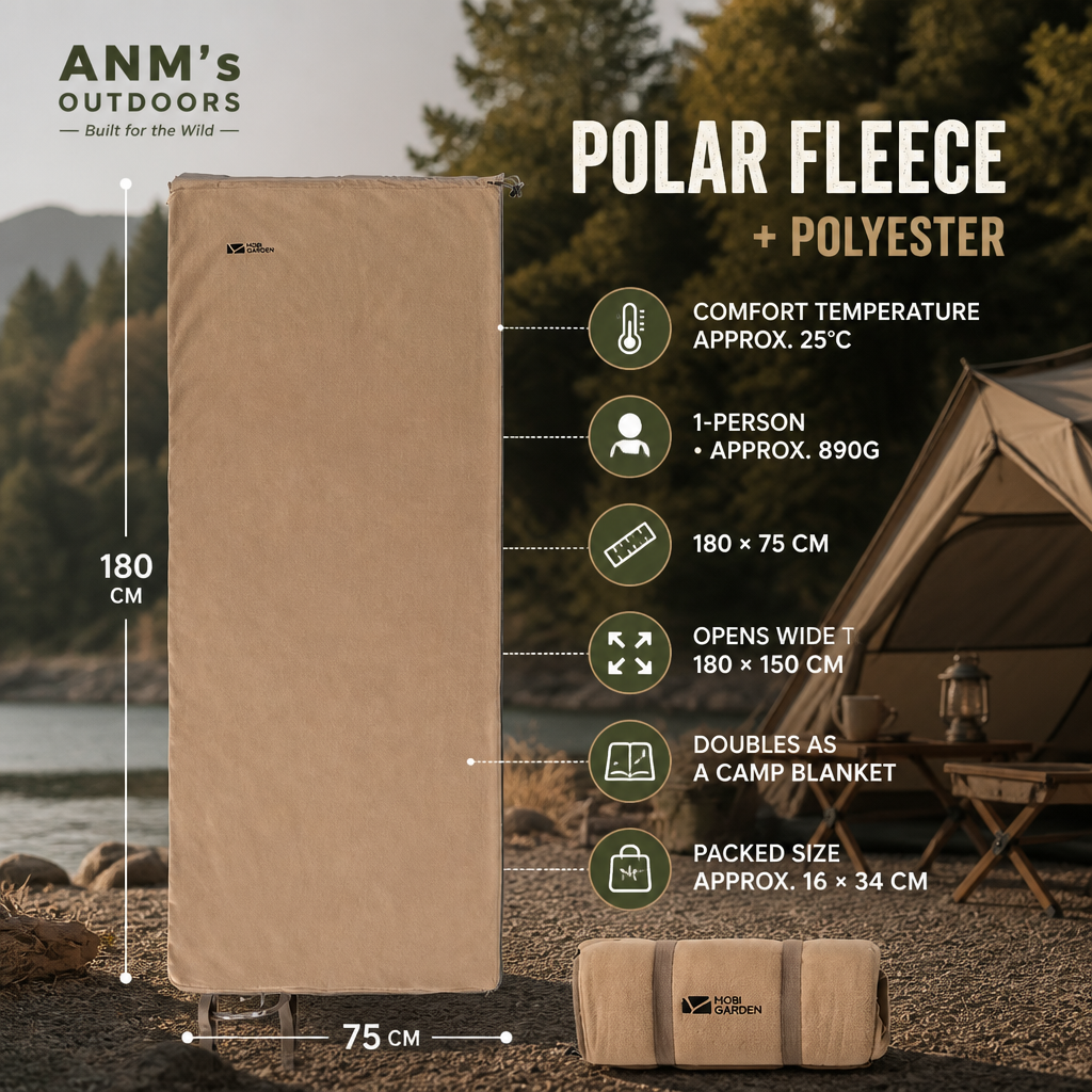 ANM's OUTDOORS Mobi Garden Fleece Camping Sleeping Bag Brown Khaki variant ad creative