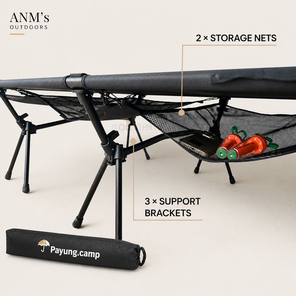 ANM's OUTDOORS Payung.camp cot storage structure visual