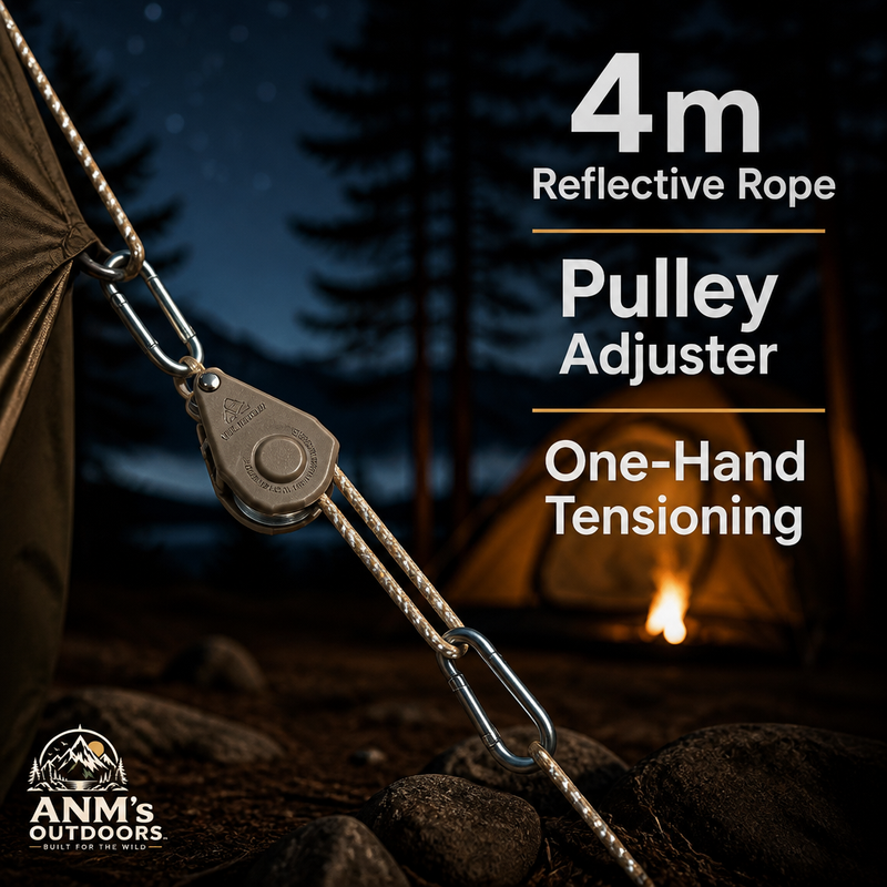 ANM's OUTDOORS Reflective Guy Rope with Pulley Adjuster ad creative