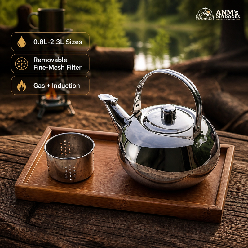 ANM's OUTDOORS stainless tea coffee kettle ad creative