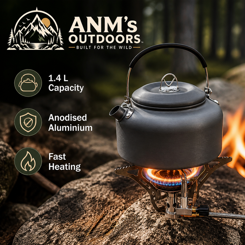 ANM's OUTDOORS UtanKing 1.4 L teapot ad creative with official brand logo