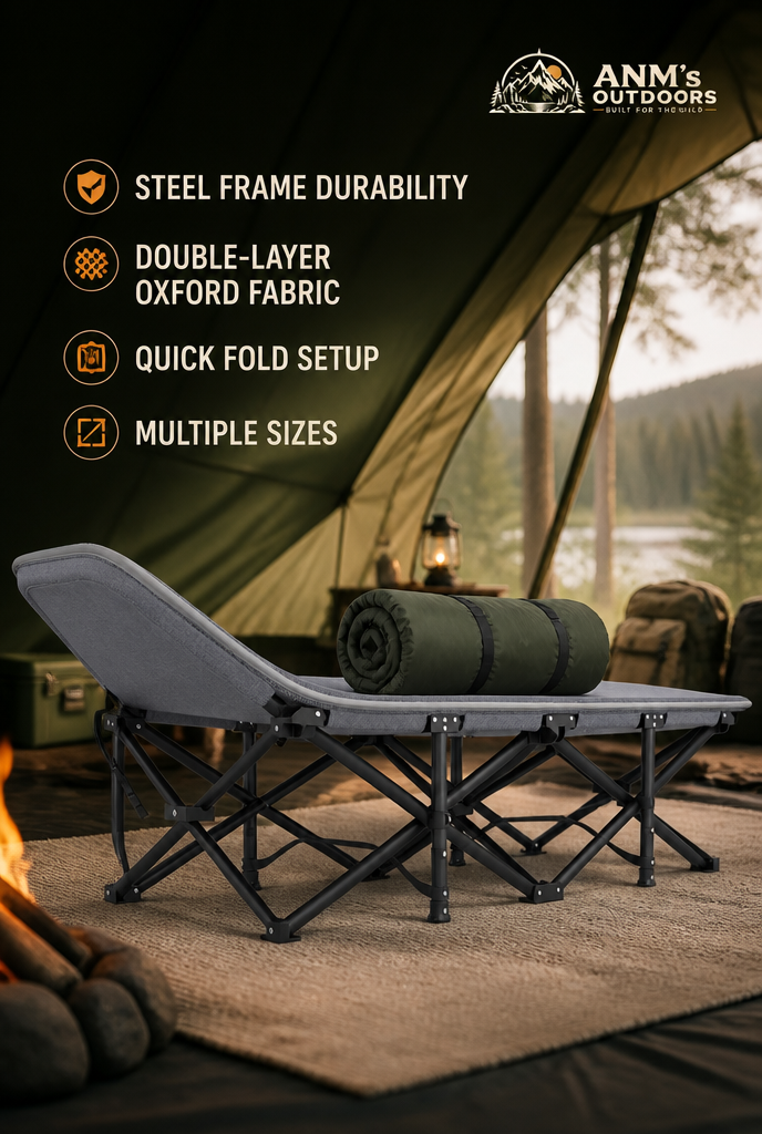 ANM's OUTDOORS Oxford Canvas Folding Camp Cot ad creative