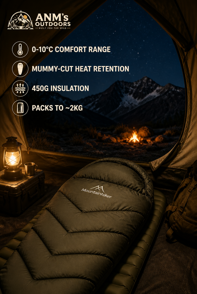 ANM's OUTDOORS Mountainhiker Mummy Sleeping Bag ad creative