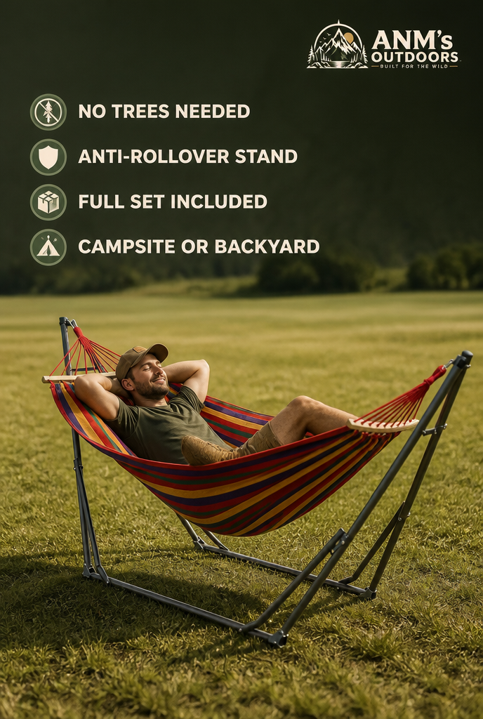ANM's OUTDOORS Anti-Rollover Hammock with Stand ad creative