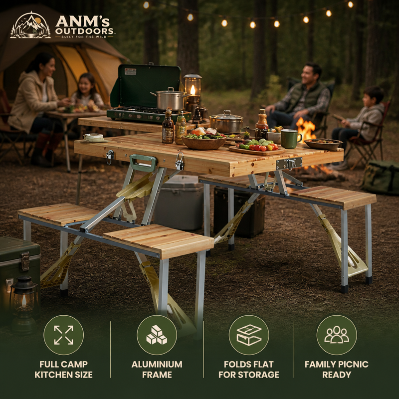 ANM's OUTDOORS Large Aluminum Folding Picnic Table ad creative