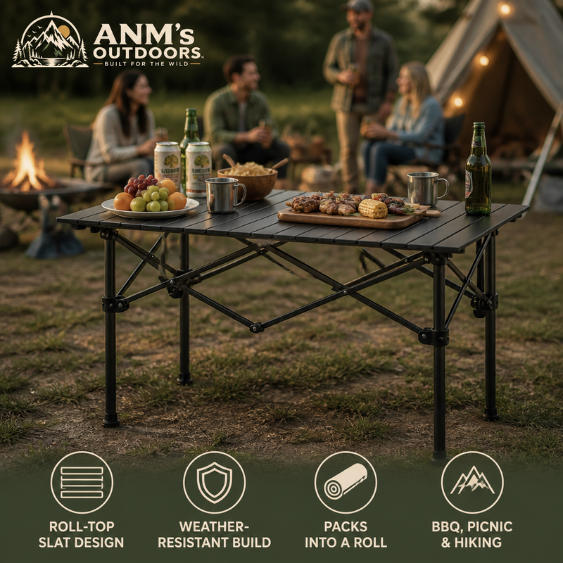 ANM's OUTDOORS Portable Roll Top Camping Table ad creative