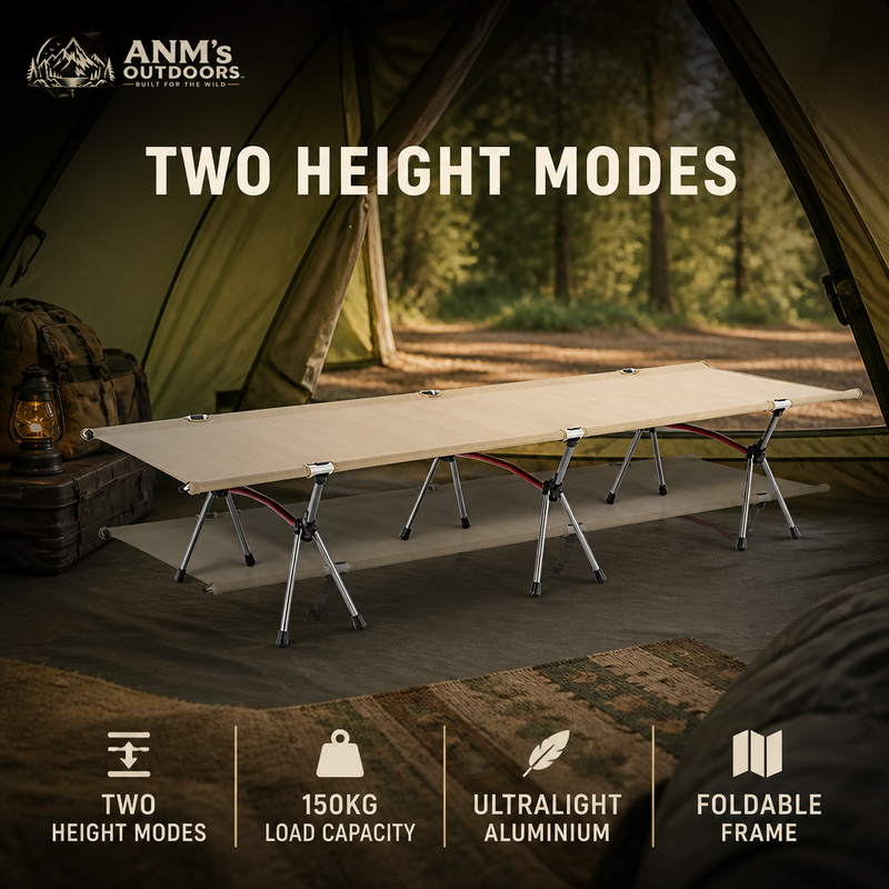 ANM's OUTDOORS Dual-Height Aluminum Camping Cot ad creative