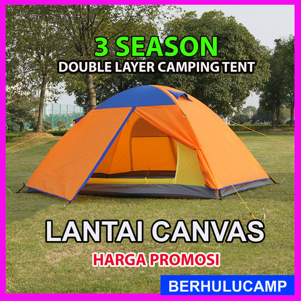 Fully double layer 2 to 3 person camping tent with canvas floor