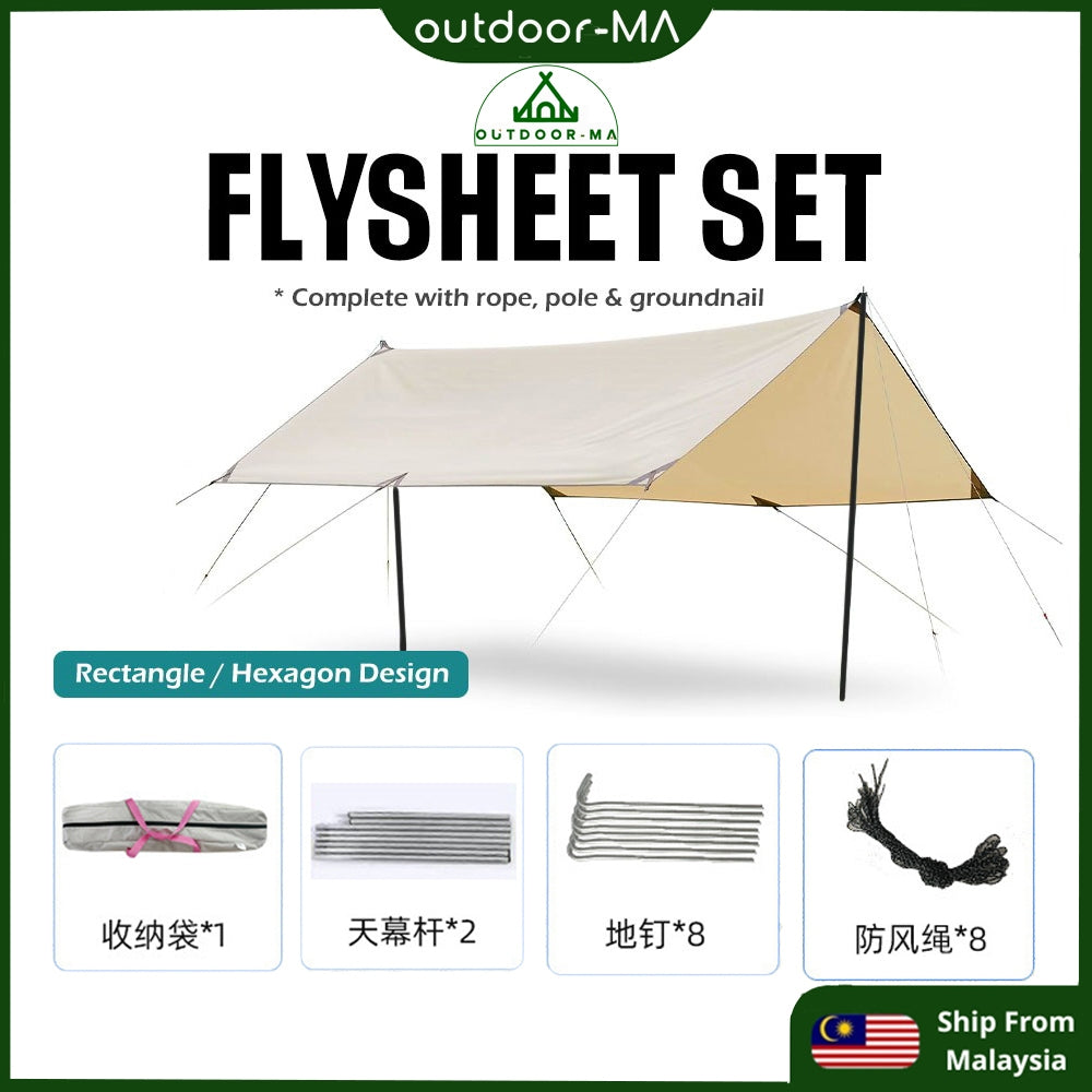 Ultralight camping flysheet tarp with pole set