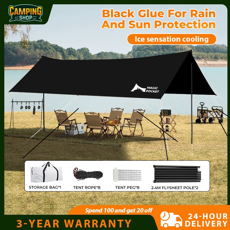 Butterfly shape black coated camping tarp set