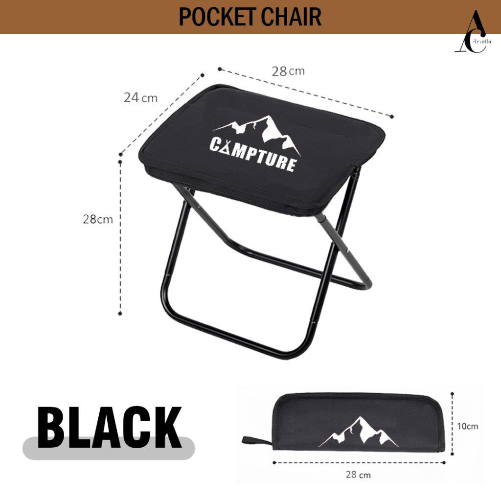 CAMPTURE Mini Foldable Camping Pocket Stool - Black