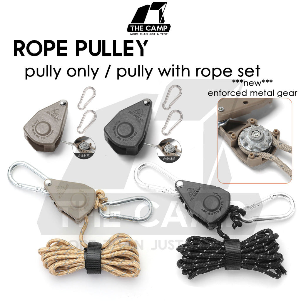 Reflective camping guy rope with pulley adjuster