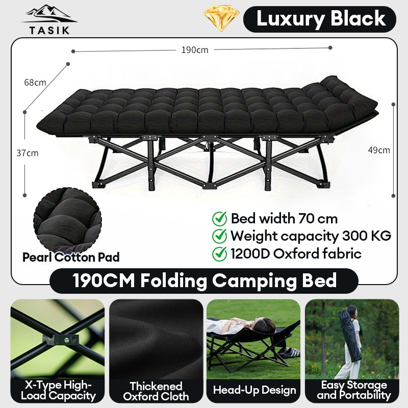 WTHB Foldable Camping Bed - Black 190CM + Pad