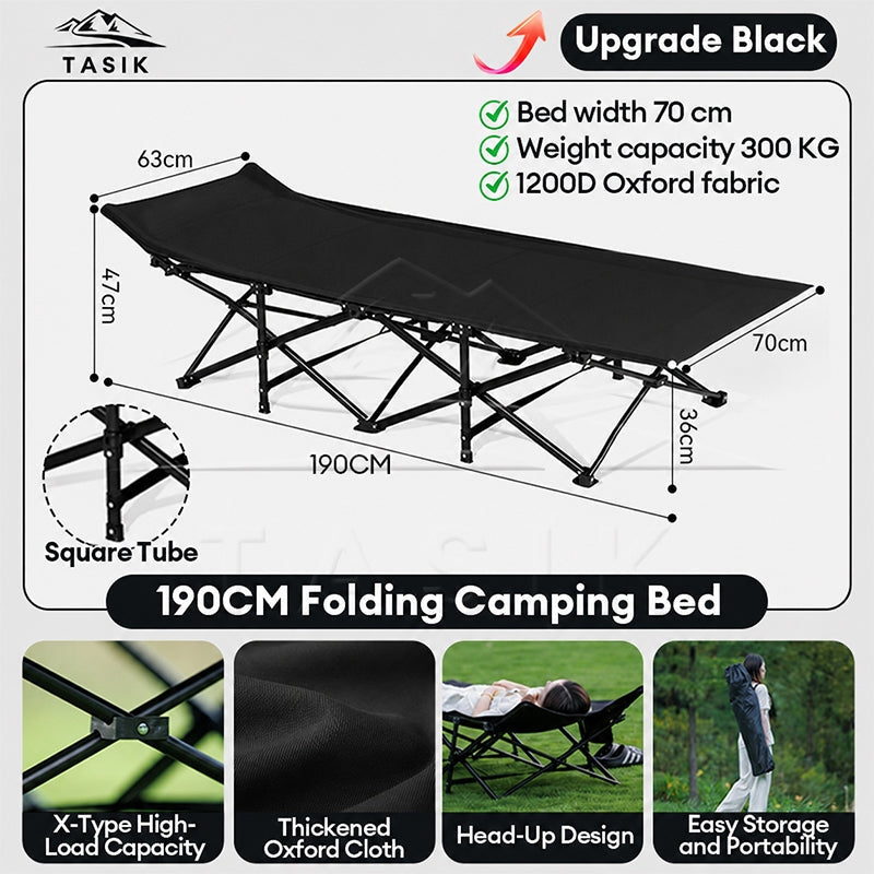 WTHB Foldable Camping Bed - Black 190CM Square