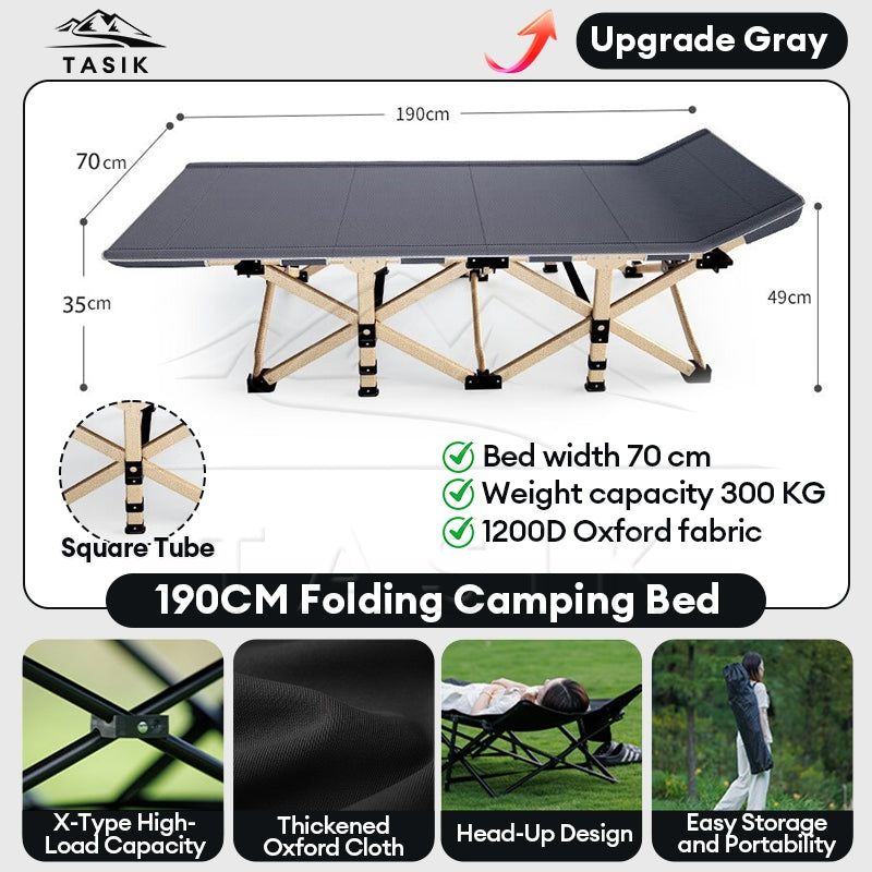 WTHB Foldable Camping Bed - Grey 190CM Square