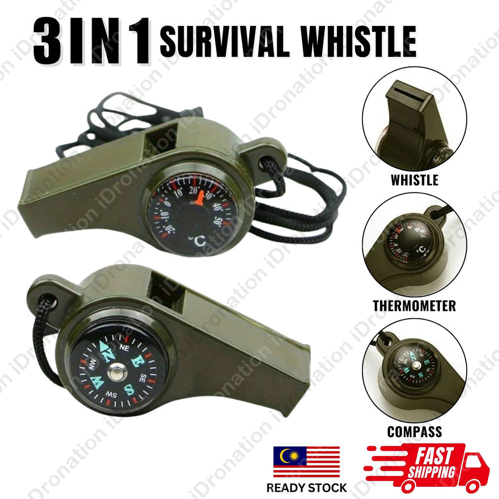 3-in-1 survival whistle with compass and thermometer